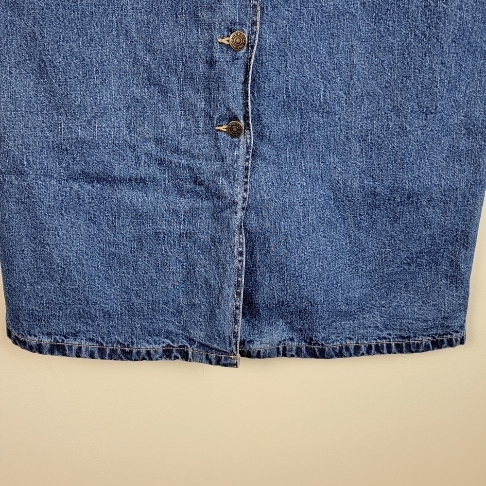 Eddie Bauer Vintage Flannel Lined Jean Skirt Long Denim Button Down Plaid Y2K - Picture 6 of 14